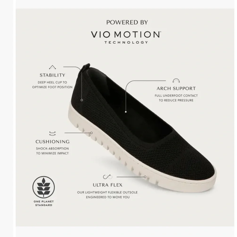 Vionic Uptown Knit Skimmer Flat Black Kint Sz 9.5